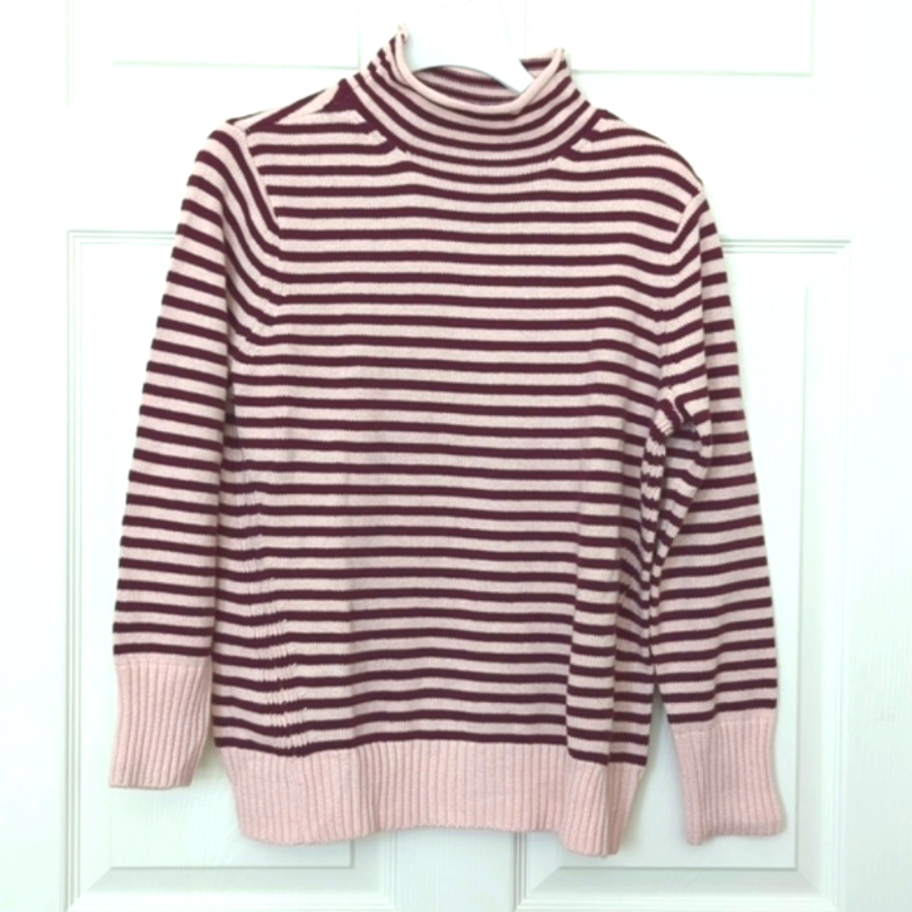 Appleseed Women's Striped Mock Turtleneck Neck Knit Sweater Size PL